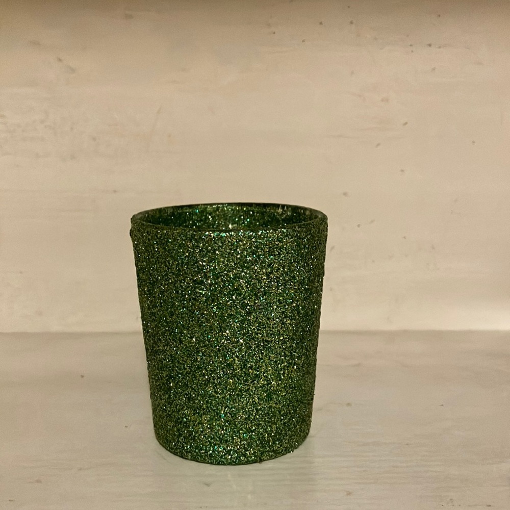 Sparkling green glitter votive candle holder